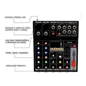 Mesa De Som Profissional Tomate Tyt-005 - Mixer 5 Canais USB