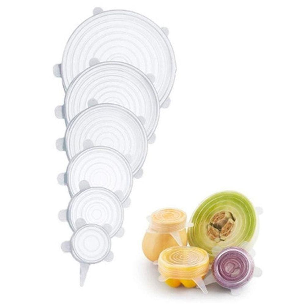 Jogo 6 Tampas De Silicone Reutilizável Elástica Para Potes