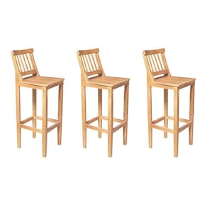 Kit 3 Banquetas Alta de Madeira Maciça Ripada com Encosto Confort - Natural