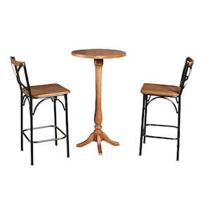 Conjunto Bistrô Industrial Mesa Madeira com 2 Banquetas Alta Paris - Castanha