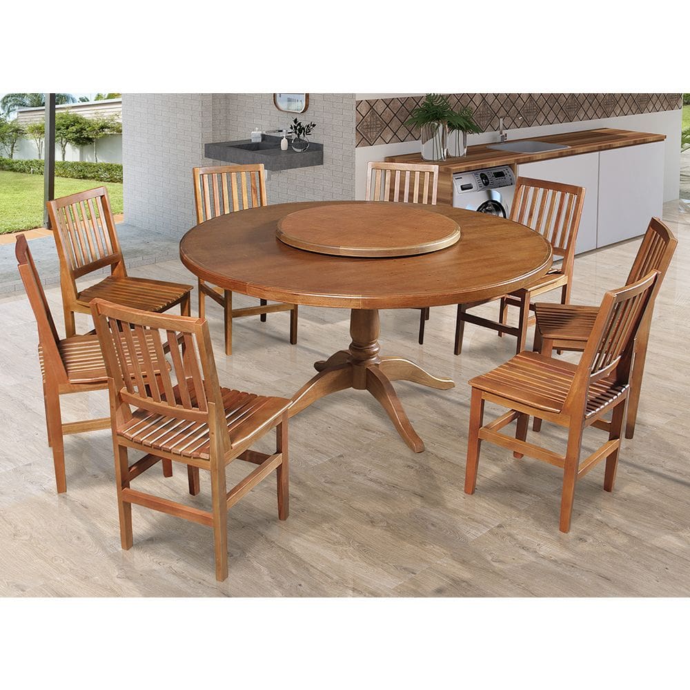 Mesa Jantar Redonda 1,60m Prato Girat Amélia Mad Maci C/ 8 Cade Rip Confort Castanho