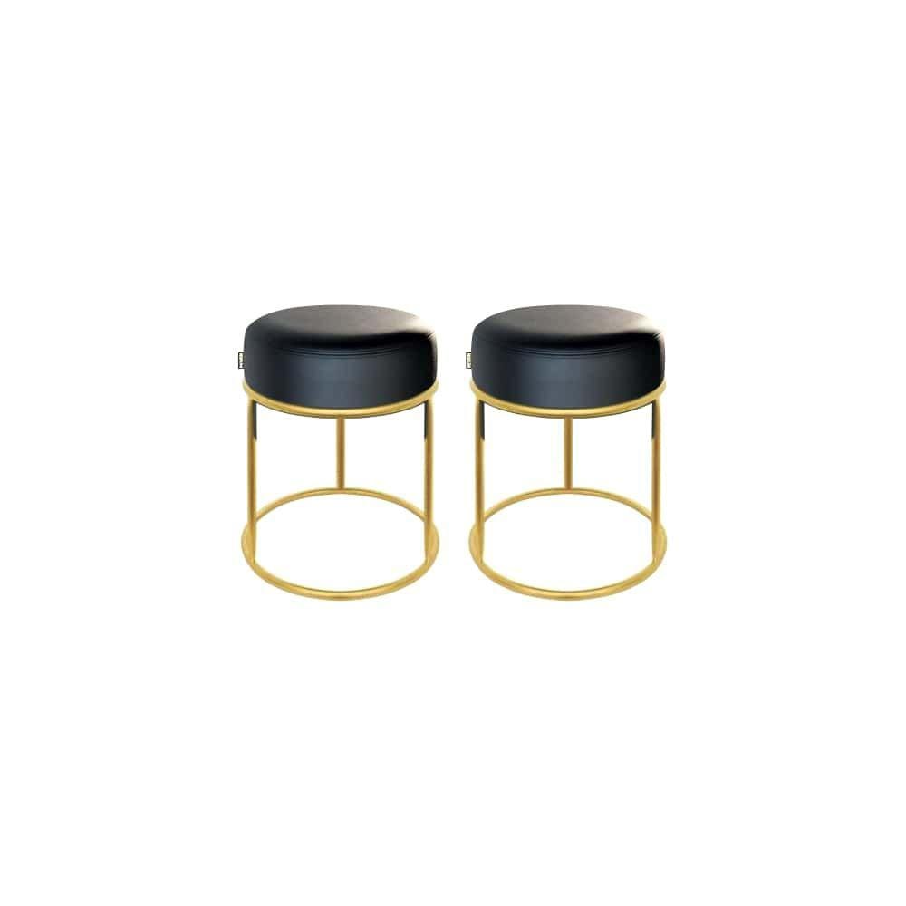 2 Puff Londres Luxo 50cm Preto