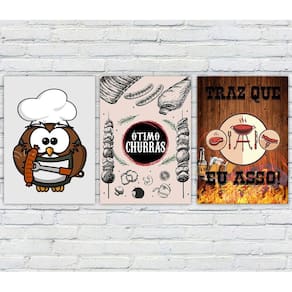Kit 3 Quadros/Placas Decorativas MDF Churrasco 06
