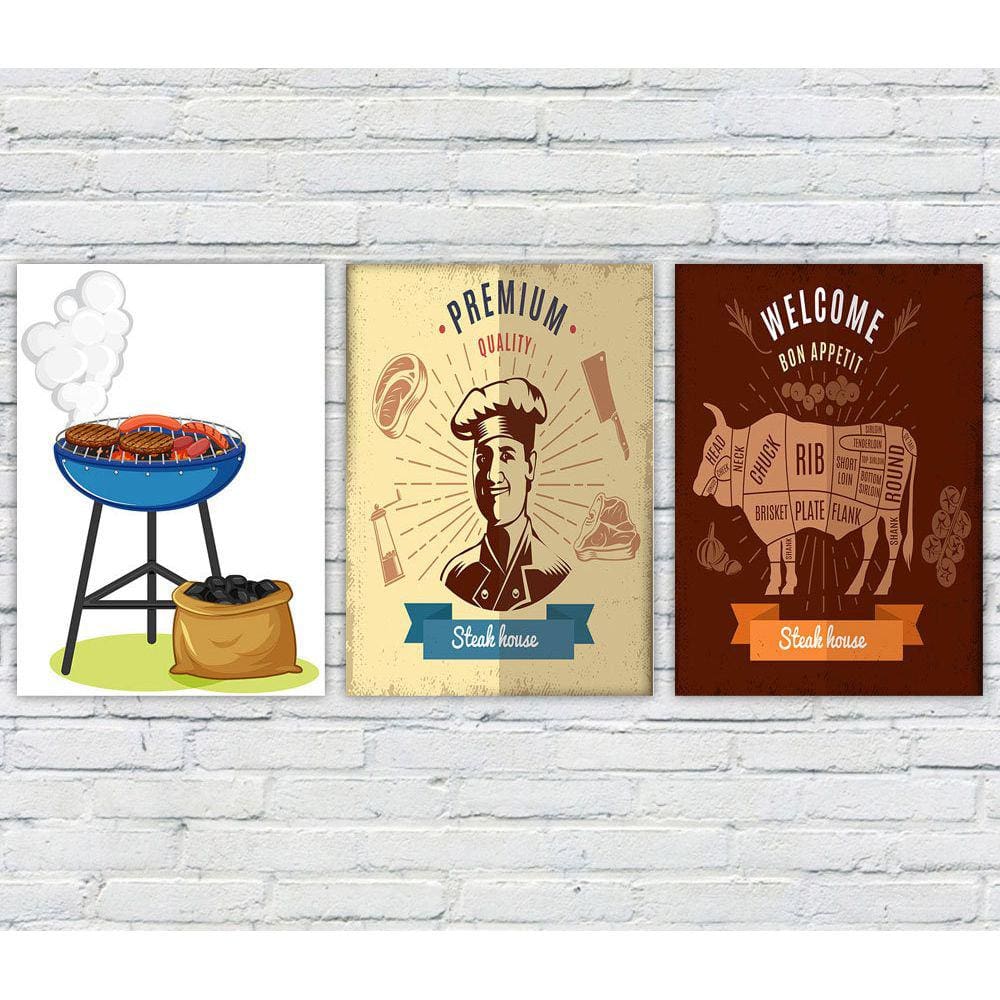 Kit 3 Quadros/Placas Decorativas MDF Churrasco 03