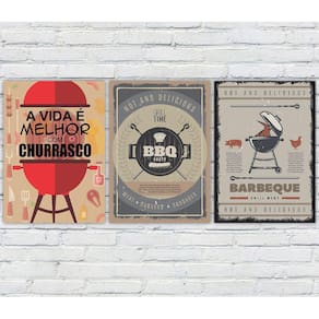 Kit 3 Quadros/Placas Decorativas MDF Churrasco 08