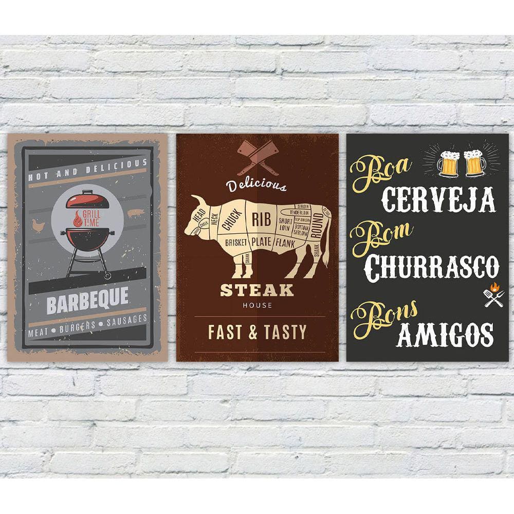 Kit 3 Quadros/Placas Decorativas MDF Churrasco 11