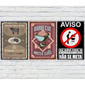 Kit 3 Quadros/Placas Decorativas MDF Churrasco 10