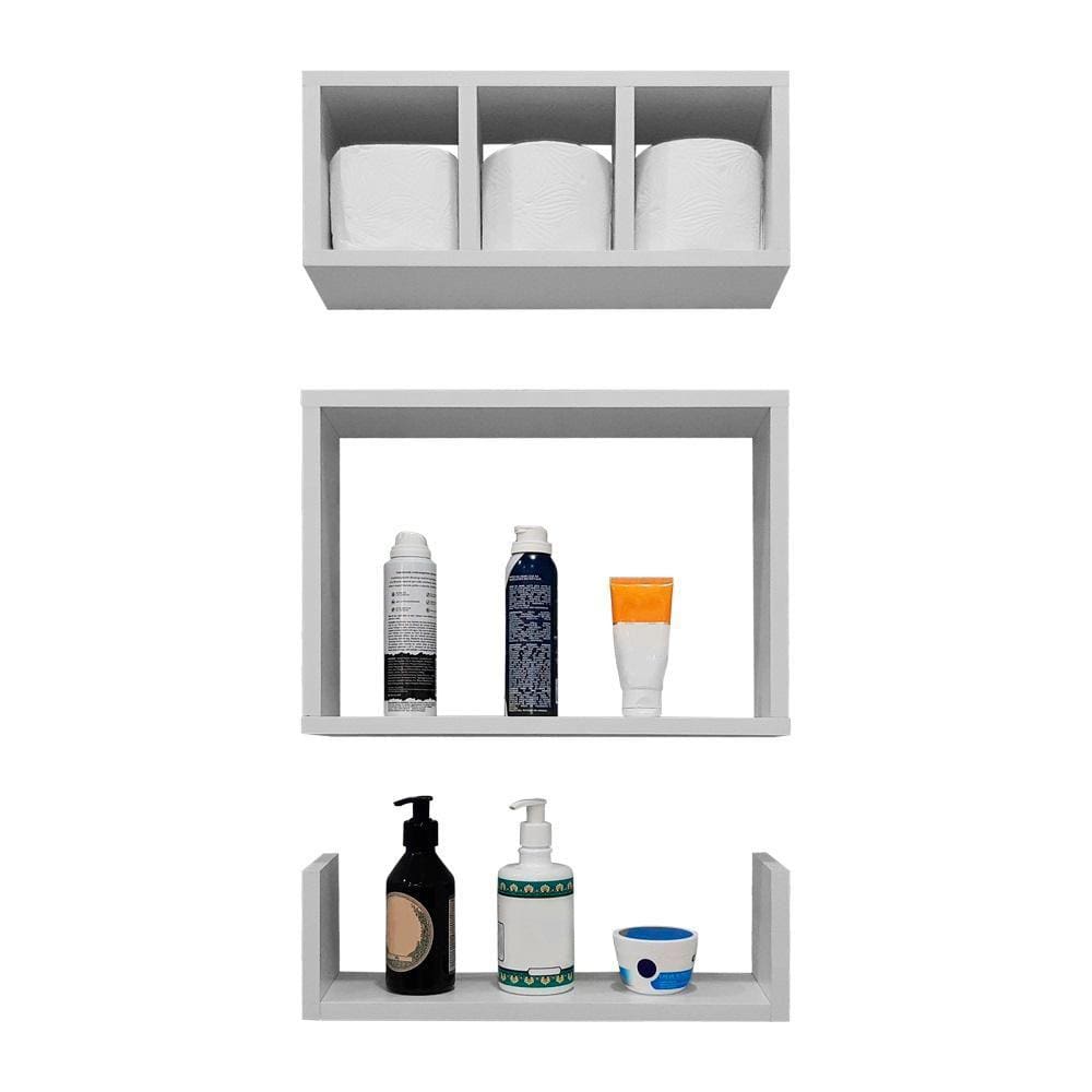 Kit 3 Peças Nicho Prateleira para Banheiro Lavabo 40 x 12cm - Branco ou Preto