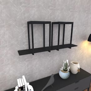 Prateleira Industrial Suspensa Estante Parede Nicho Preta Cozinha Escritorio Sala Quarto Infantil