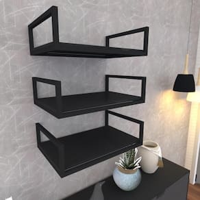 Prateleira Industrial Suspensa Estante Parede Nicho Preto Ferro E Madeira Suporte Pratileira