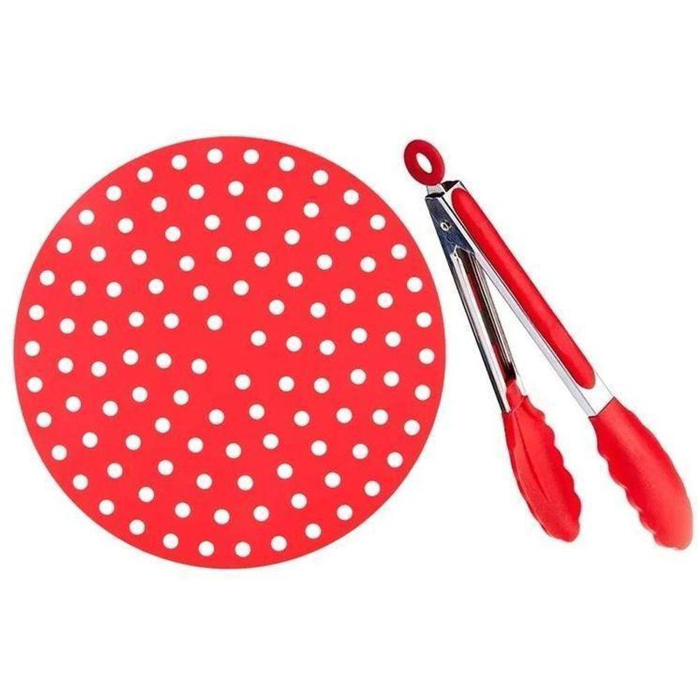 Kit 01 Protetor Silicone Air Fryer 20Cm + 1 Pegador Pinça