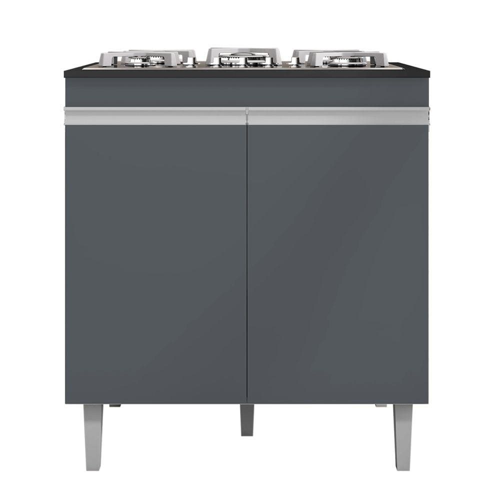 Balcão de Cozinha para Cooktop com Tampo Preto Madrid Cinza - Montanaris Decor