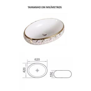Kit Cuba Pia Louça Cerâmica Banheiro Dourado Com Torn E Válv