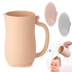 Copo de enxágue de banho para bebês PandaEar com 2 tampas de berço, escova rosa
