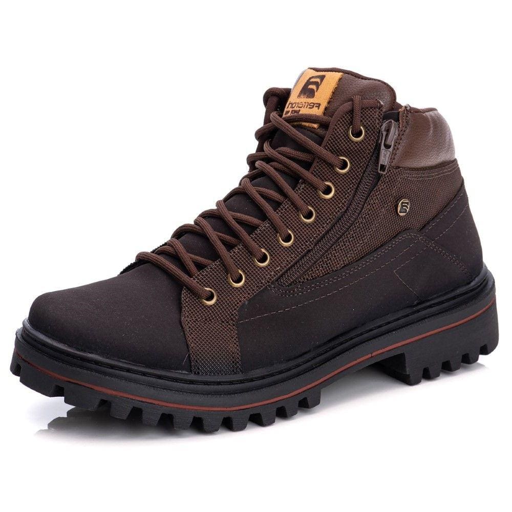 Bota Coturno Masculina Cano Curto Solado Borracha Resistente Trilha Fechamento Ziper Palmilha EVA