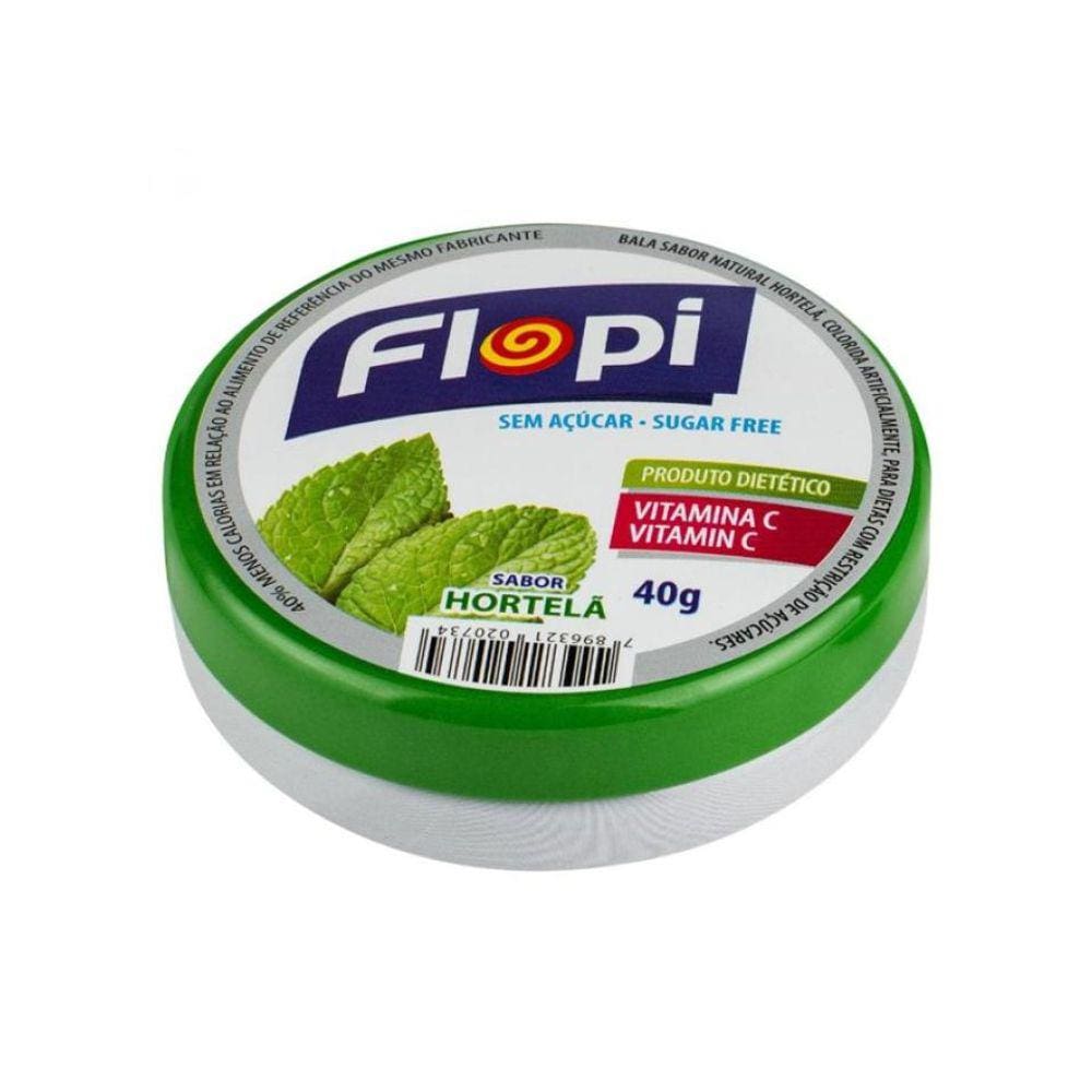 Bala Sem Açúcar Flopi Hortelã Lata 40g