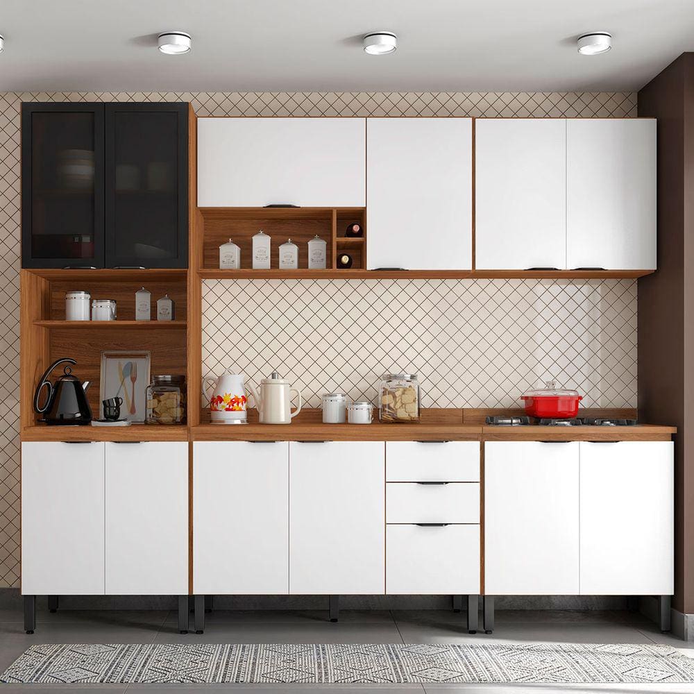 Cozinha Completa Firenze 13 Portas 2 Gavetas Amêndola Touch/Branco - Demóbile