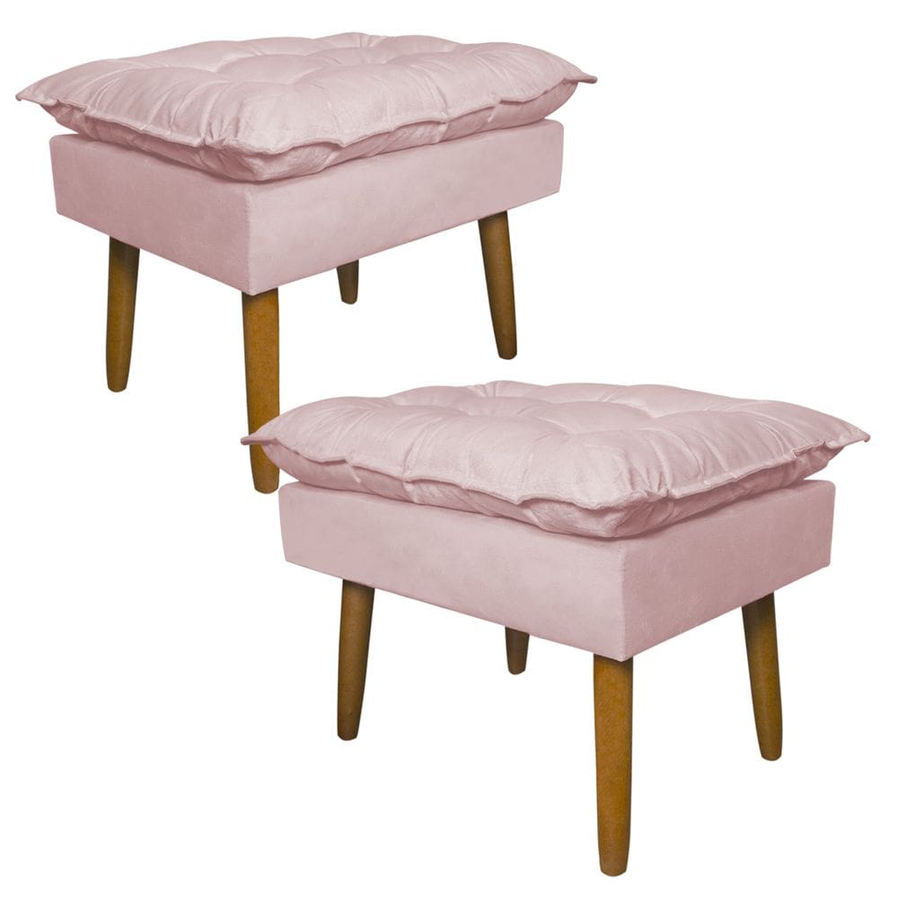 Kit 2 Puff Decorativo para Sala de Estar Opala Suede Rosa Claro - Montanaris Decor