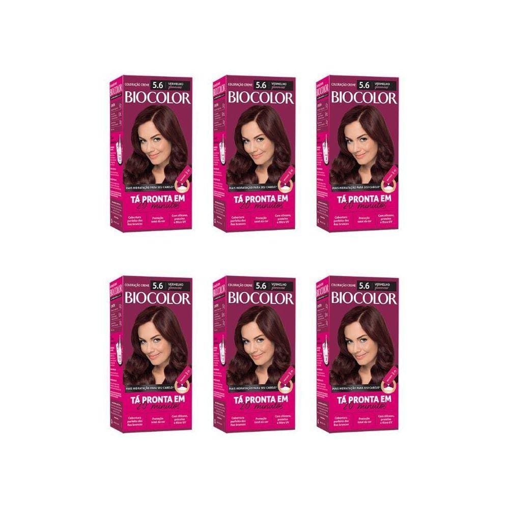 Coloraçao Biocolor Creme 5.6 Vermelho Glamuroso-Kit C/6Un