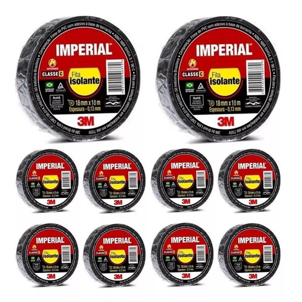 Kit com 10 Fita Isolante 3M Imperial 18MM X 10M