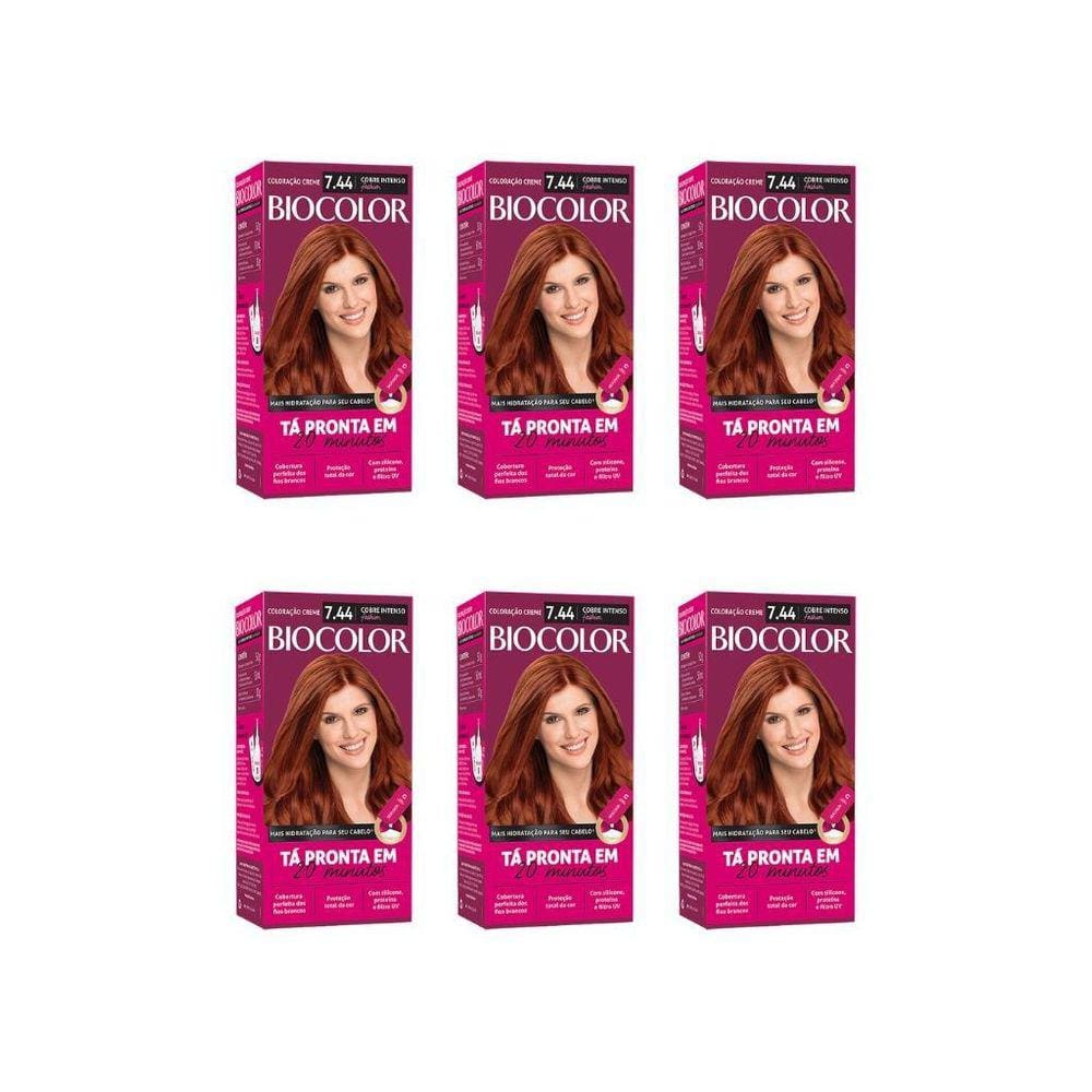 Coloraçao Biocolor Creme 7.44 Cobre Intenso-Kit C/6Un