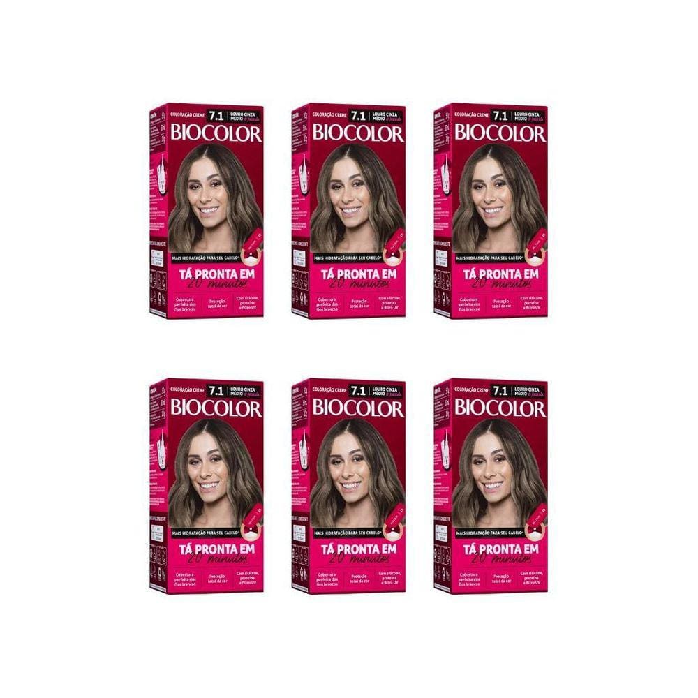 Coloraçao Biocolor Creme 7.1 Louro Cinza Medio-Kit C/6Un