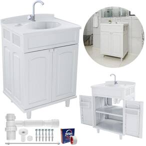Gabinete 02 Portas Banheiro Lavatório + Torneira + Fita Veda