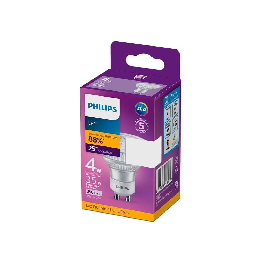 Kit  5 Lâmpada Led Philips dicróica BV  GU10 Amarela - 4W