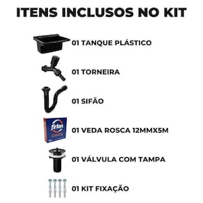 Tanque Plástico 22L Lavanderia Preto + Sifão Universal