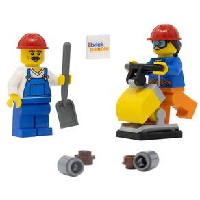 Equipe de construtores de construção LEGO City com tamper e ferramentas