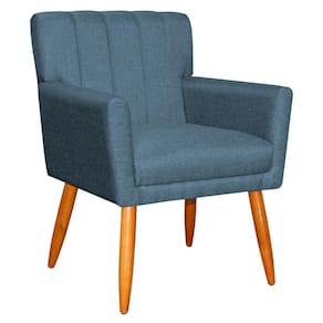 Poltrona Decorativa para Sala de Estar Cecília Linho Azul - Montanaris Decor