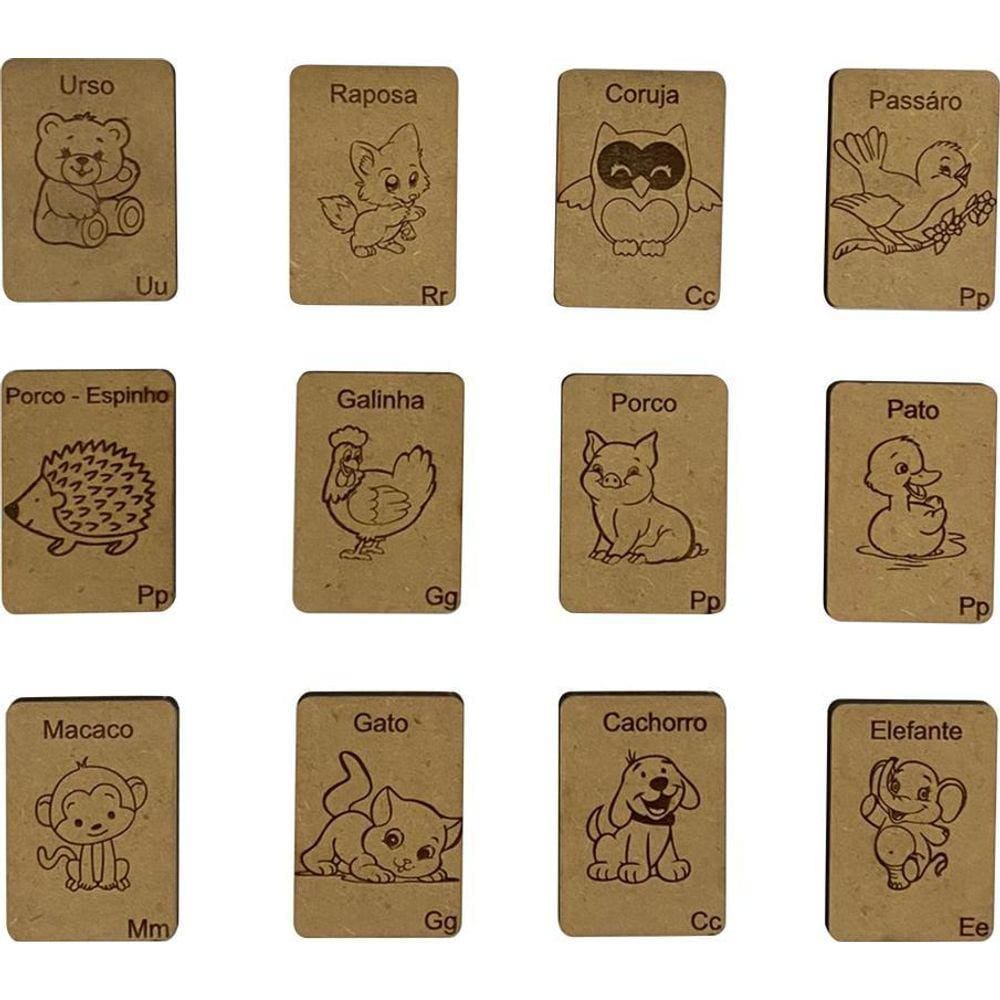 Jogo Da Memoria Animais 26 Pcs Mdf Alfabetização Infantil