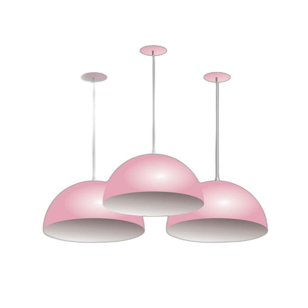 Kit 3 Lustres Pendentes Meia Lua Orby 40Cm Rosa Branco Rrjv