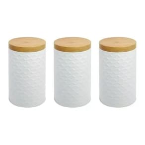 Kit De Cozinha Porta Mantimentos Branco Relevo 3D 3 Unidades