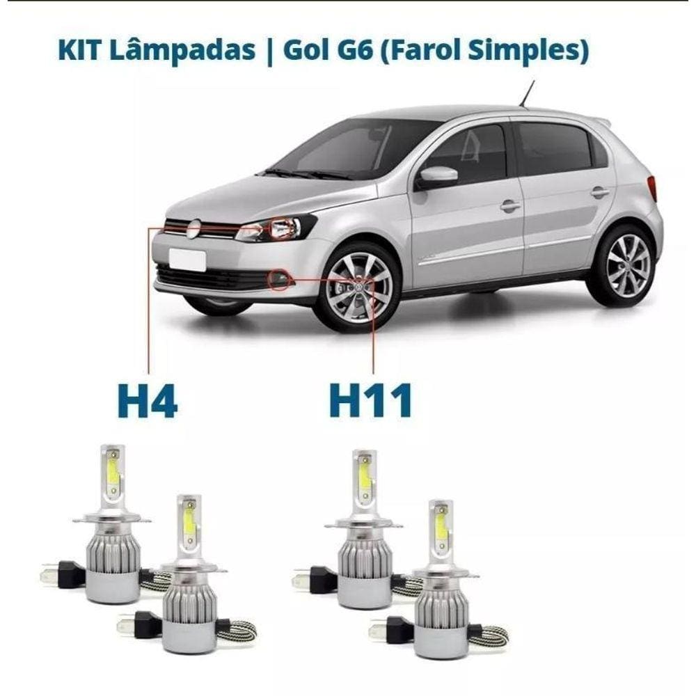 Kit Super Led Gol G6 Farol Simples Alto Baixo E Milha