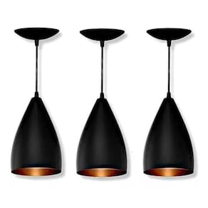 Kit 3 Lustres Pendentes Modelo Vegas Luxo Preto Com Cobre