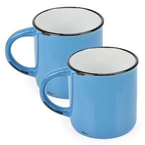2 Canecas Tipo Esmaltada Cerâmica Grande Retro 320Ml Azul