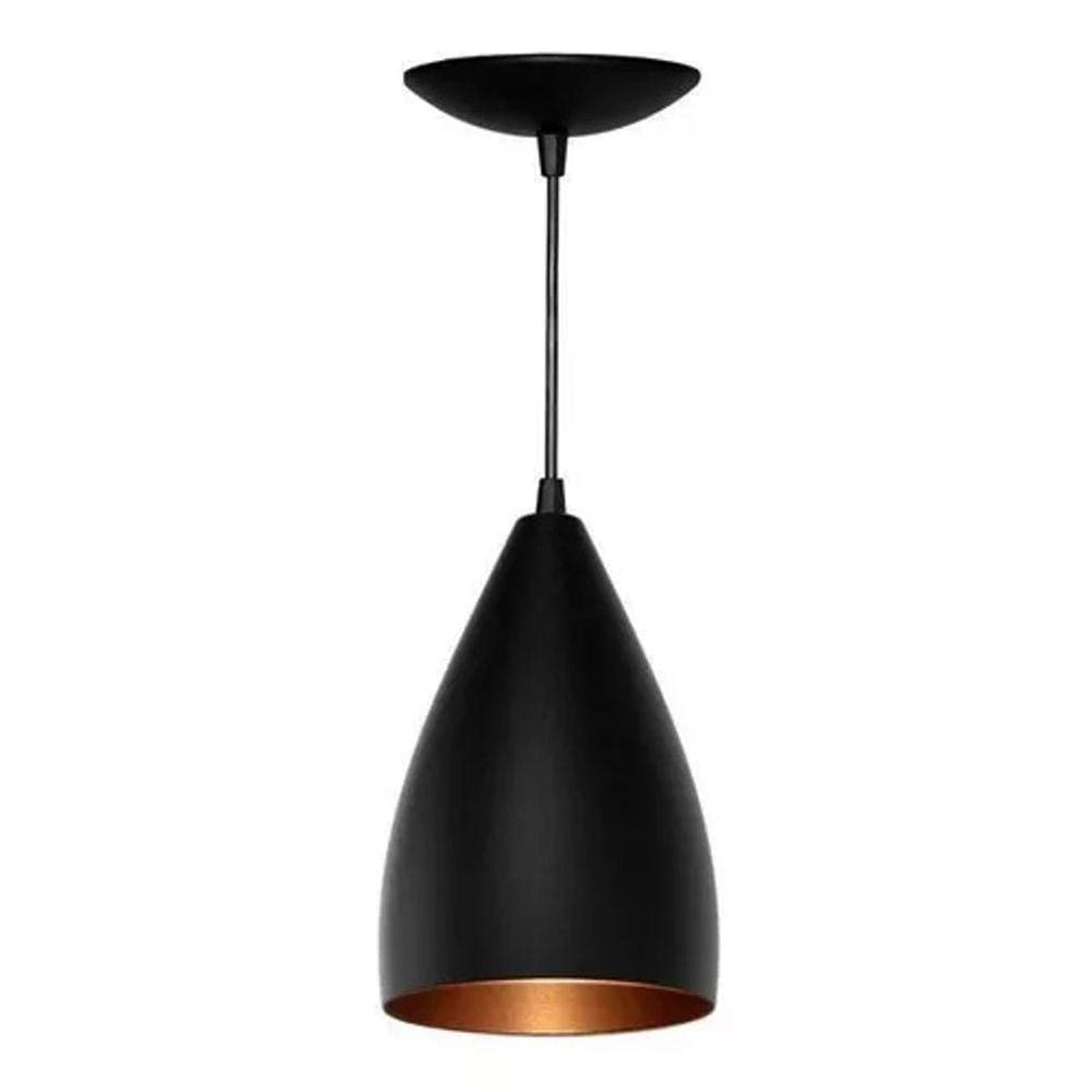 Lustre Pendente Modelo Vegas Luxo Preto Com Cobre