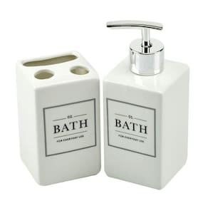 Kit Banheiro Lavabo 2 Peças Branco Quadrado Dispenser Bath