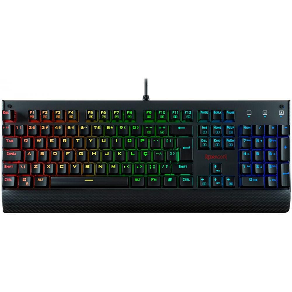 Teclado Mecânico Redragon Kala RGB Switch Marrom ABNT2 USB 2.0 Full Size Preto - K557RGB