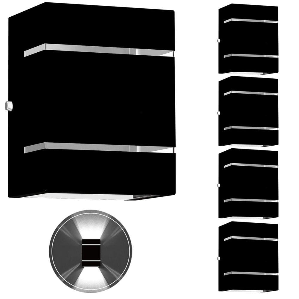 5 Arandelas Externa 2 Frisos Foco Fachos Parede Muro Preto