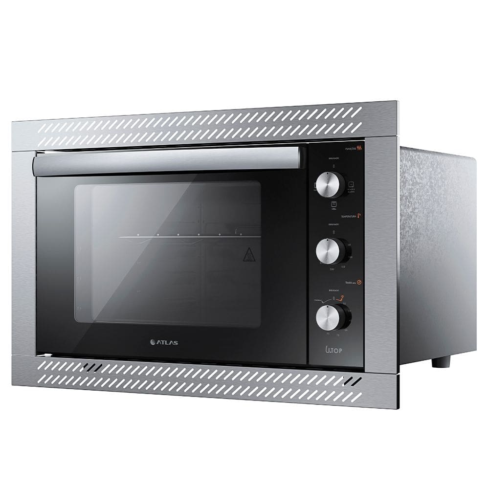 Forno Elétrico de Embutir 44 Litros Atlas U.Top com Limpa Fácil e Moldura em Aço Inox Preto 110V