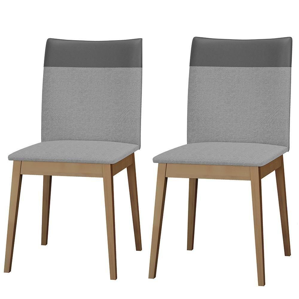 Conjunto 2 Cadeiras Cristal Linho Com Pés De Madeira Maciça Neblina/cinza Neblina/cinza