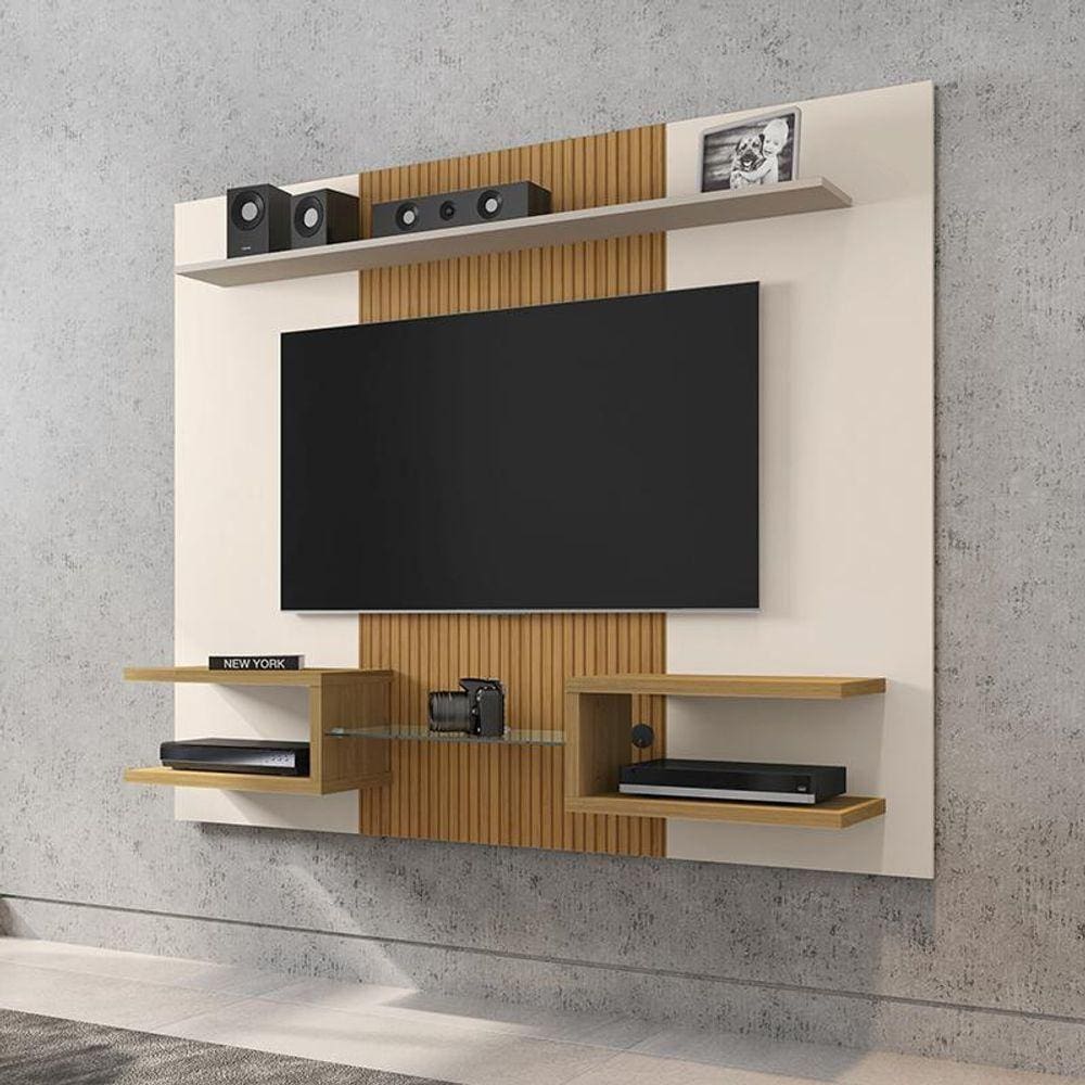 Painel Atlas Sala Tv Até 55 Polegadas Off White/cinamomo - Ripa Off White/cinamomo - Ripa