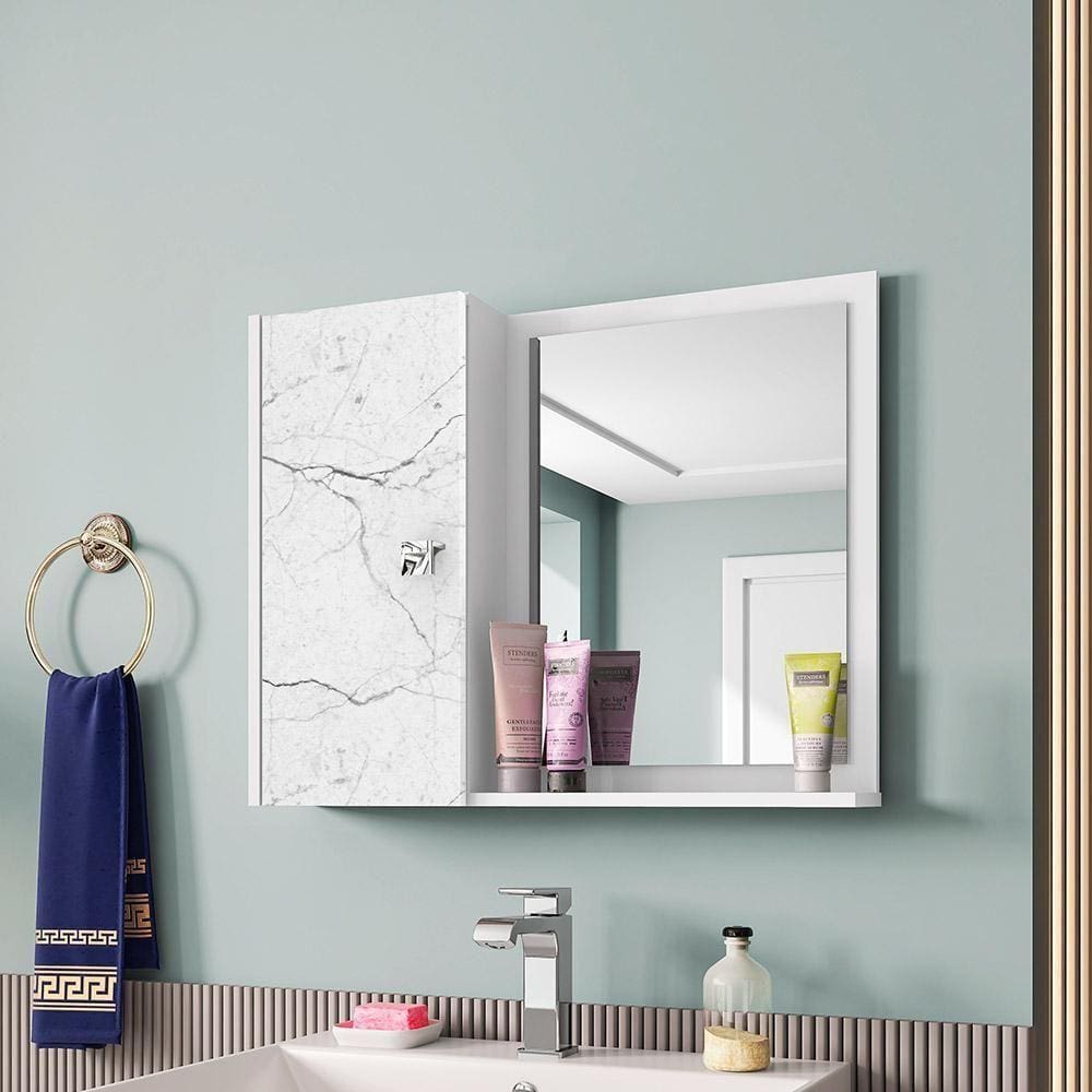Espelheira Com Armario Genova Branco/carrara Branco/carrara