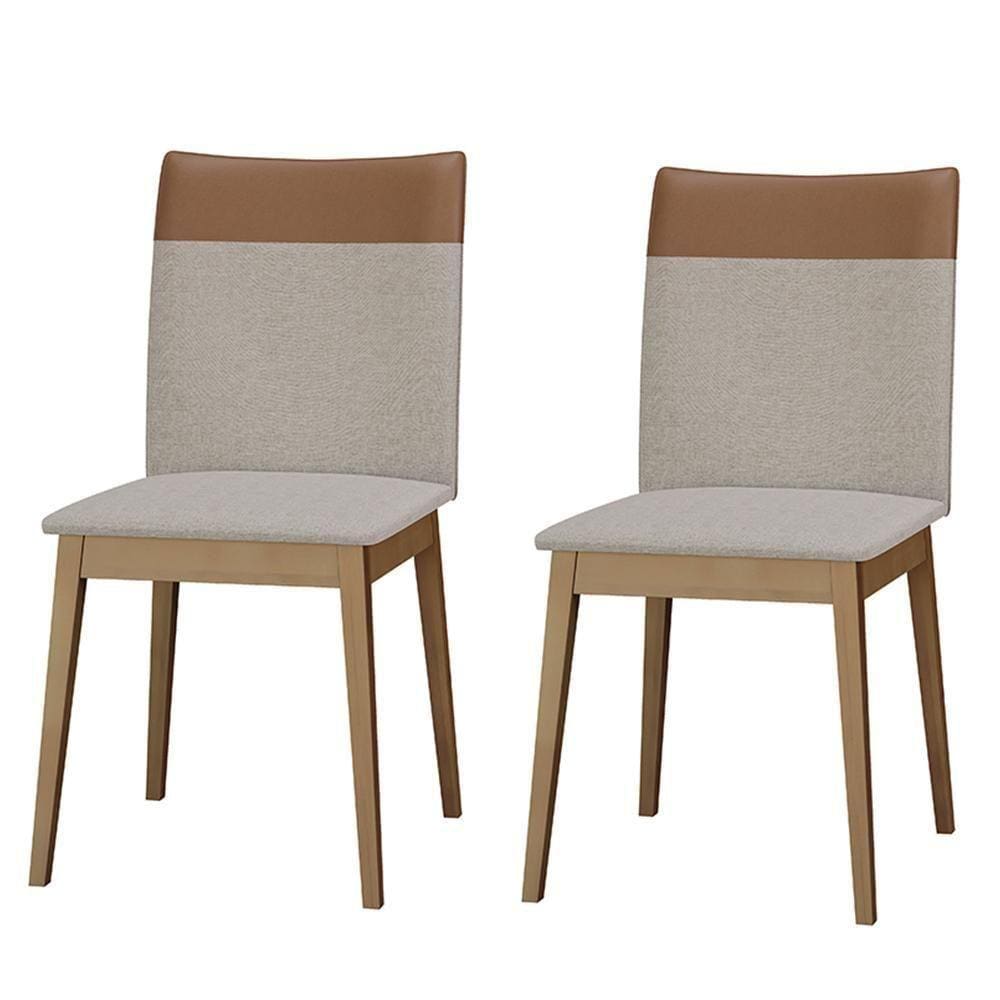 Conjunto 2 Cadeiras Cristal Linho Com Pés De Madeira Maciça Palha/caramelo Palha/caramelo