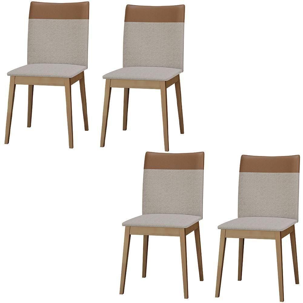 Conjunto 4 Cadeiras Cristal Linho Com Pés De Madeira Maciça Palha/caramelo Palha/caramelo