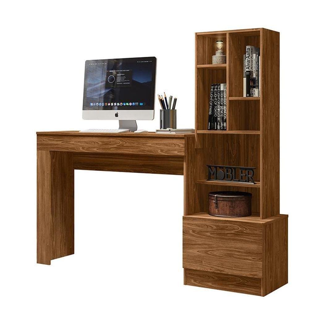 Escrivaninha Mesa De Computador Lion Com Estante E 1 Gaveta Cinamomo Mel Cinamomo Mel
