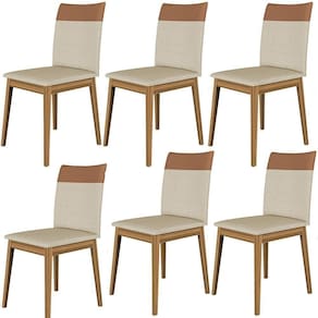 Conjunto 6 Cadeiras Cristal Linho Com Pés De Madeira Maciça Areia/caramelo Areia/caramelo