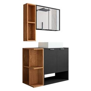 Gabinete Banheiro Star Com Cuba Dalla E Valvula Click Black Preto Fosco/naturale Preto Fosco/naturale